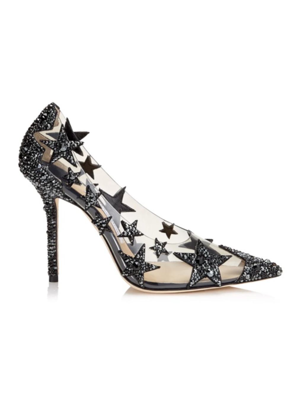 Jimmy Choo Black Crystal Embellished Star PVC Lisha 100mm Heeled Pumps $2495